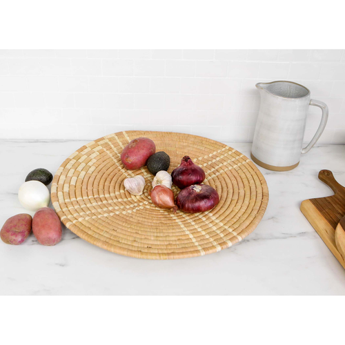 Handcrafted 21 Inch Large Tan Sanaa Woven Wall Art Plate
